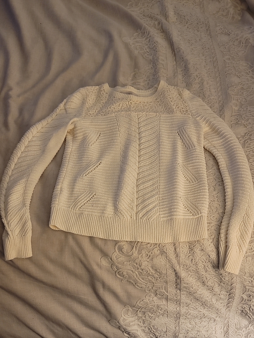 LOFT Cream Cable-Knit Crewneck Sweater, Sz M